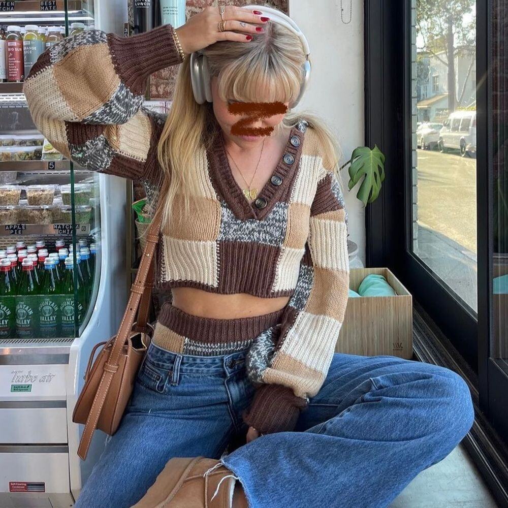 For love and lemons checker print Knit Sweater crop top - Picture 4 of 8